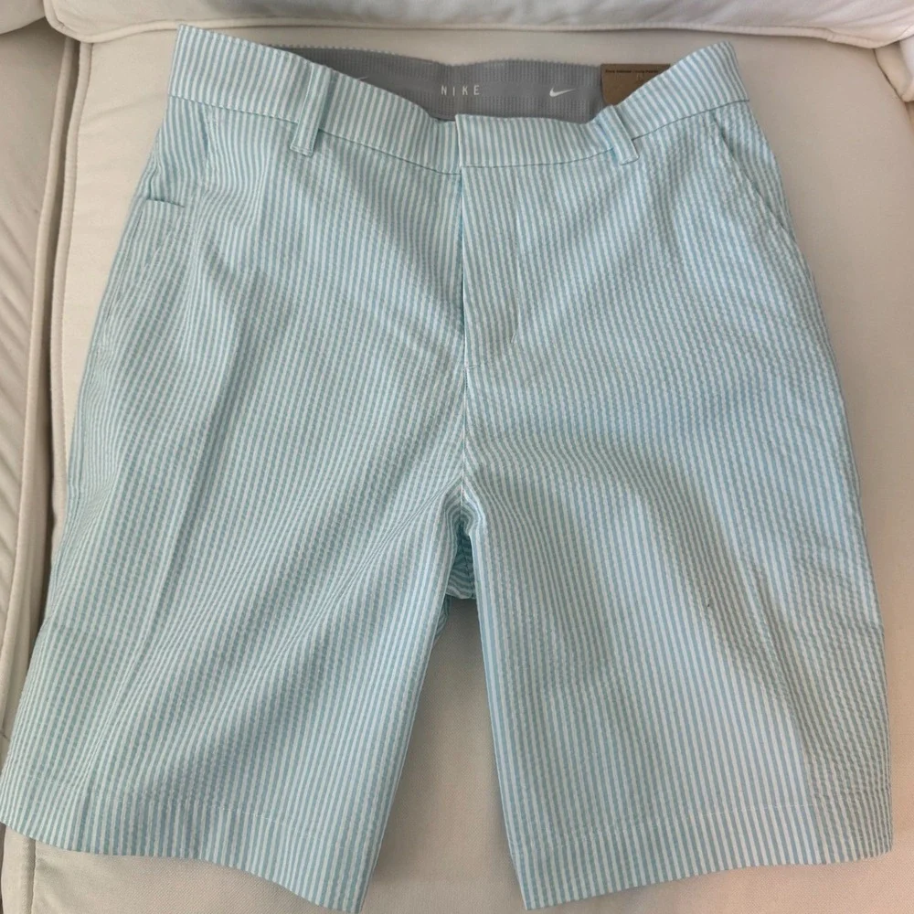 Nike Mens Golf Shorts Standard Fit Seersucker Blue White Stripe Size 30